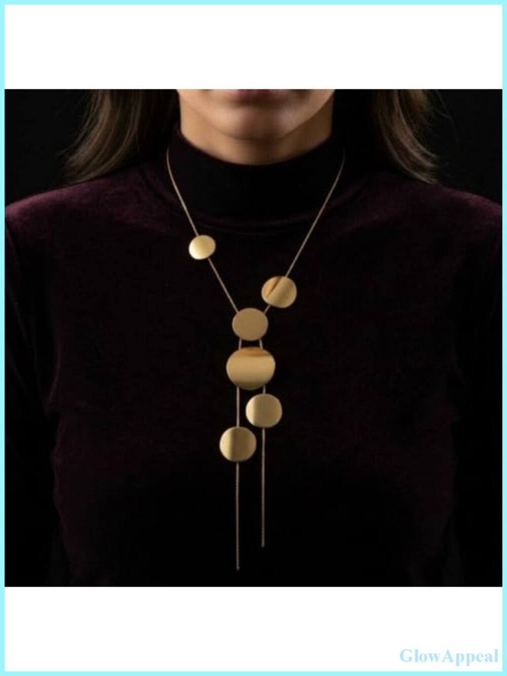 Asymmetric Circular Disk Long Chain Necklace Gold Multi Round Coin Layered